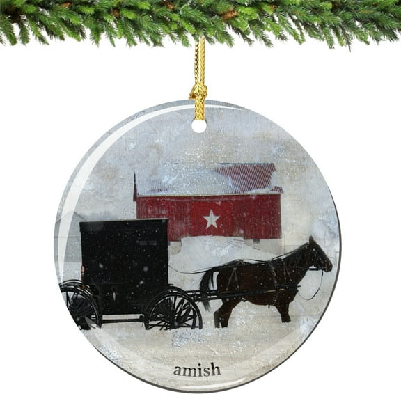 Amish Horse & Buggy Porcelain Christmas Ornament