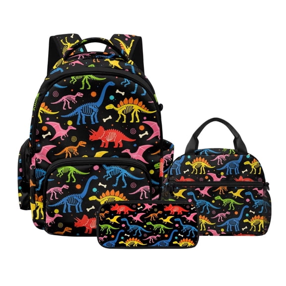 DISNIMO Boys Backpack, Dinosaur Print 3Pcs School Backpack Set with Lunch Bag & Pencil Case, 17 Inch Lightweight School Bag Travel Bookbag Daypack-