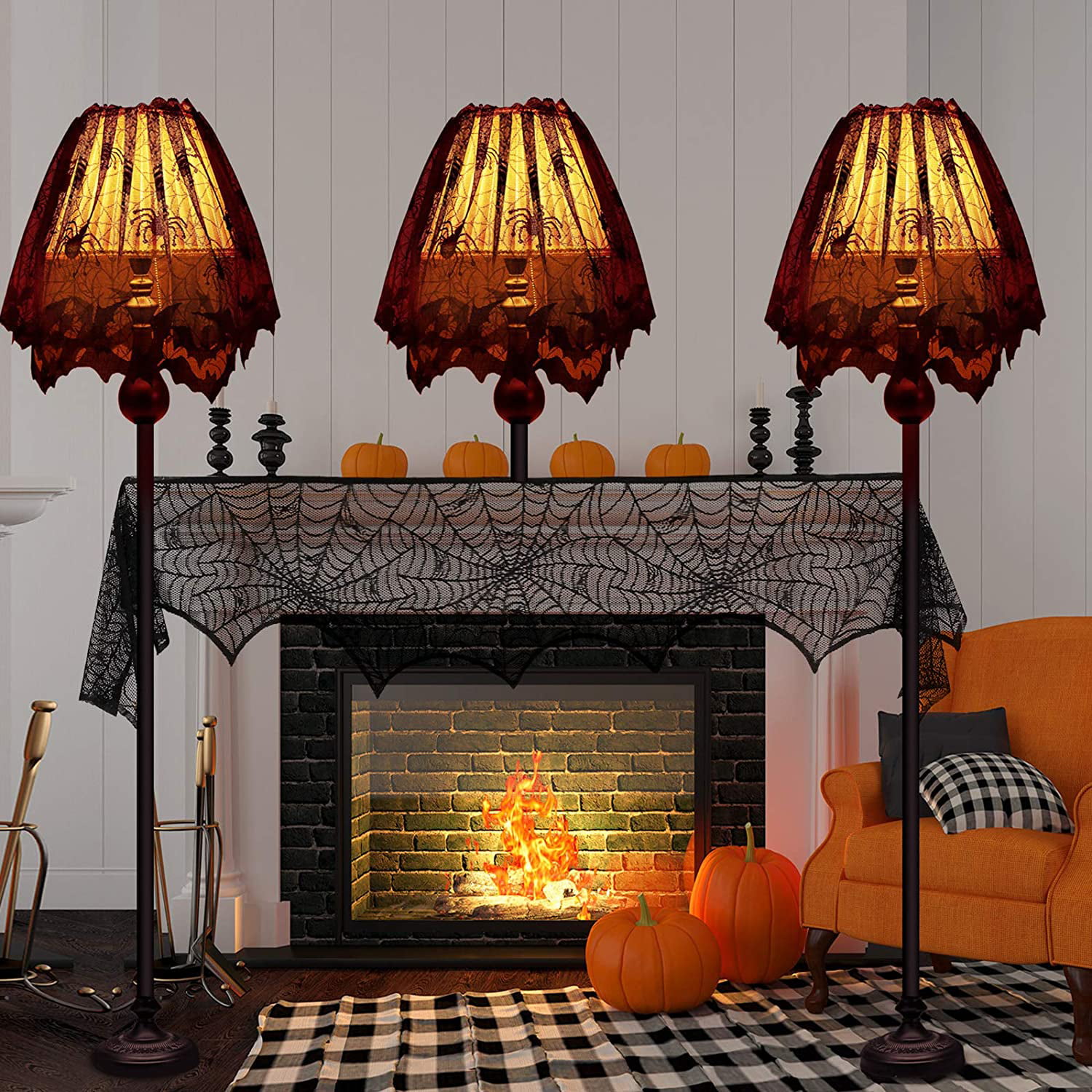 ANOTION Halloween Decorations Spider Table Runner Set Spider Cobweb 3d Bat Wall Sticker Decal Mantel Scarf Lampshade Halloween Party Decorations Office Kitchen Room Indoor Bedroom Decor