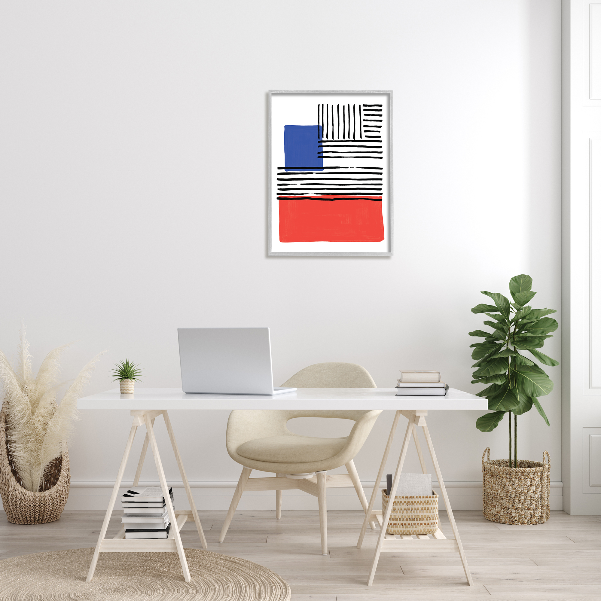 Alison Tauber Abstract Geometric Red Blue Blocks Bold Lines 24 in x 30 in Framed Painting Art Prints, by Stupell Home Décor