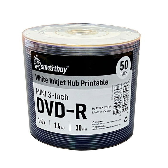50 Pack Smartbuy Mini DVD-R 3 inch 8cm 4X 1.4 GB 30 Min Blank Recordable Disc For Camcorders Handycam