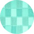 thumbnail image 1 of Ahgly Company Indoor Round Checkered Turquoise Blue Modern Area Rugs, 4' Round, 1 of 4