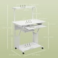 thumbnail image 2 of White Mobile Computer Desk with Keyboard Tray & Shelves - Rolling Study Table for Home Office, 31.5" x 19.7", 2 of 7