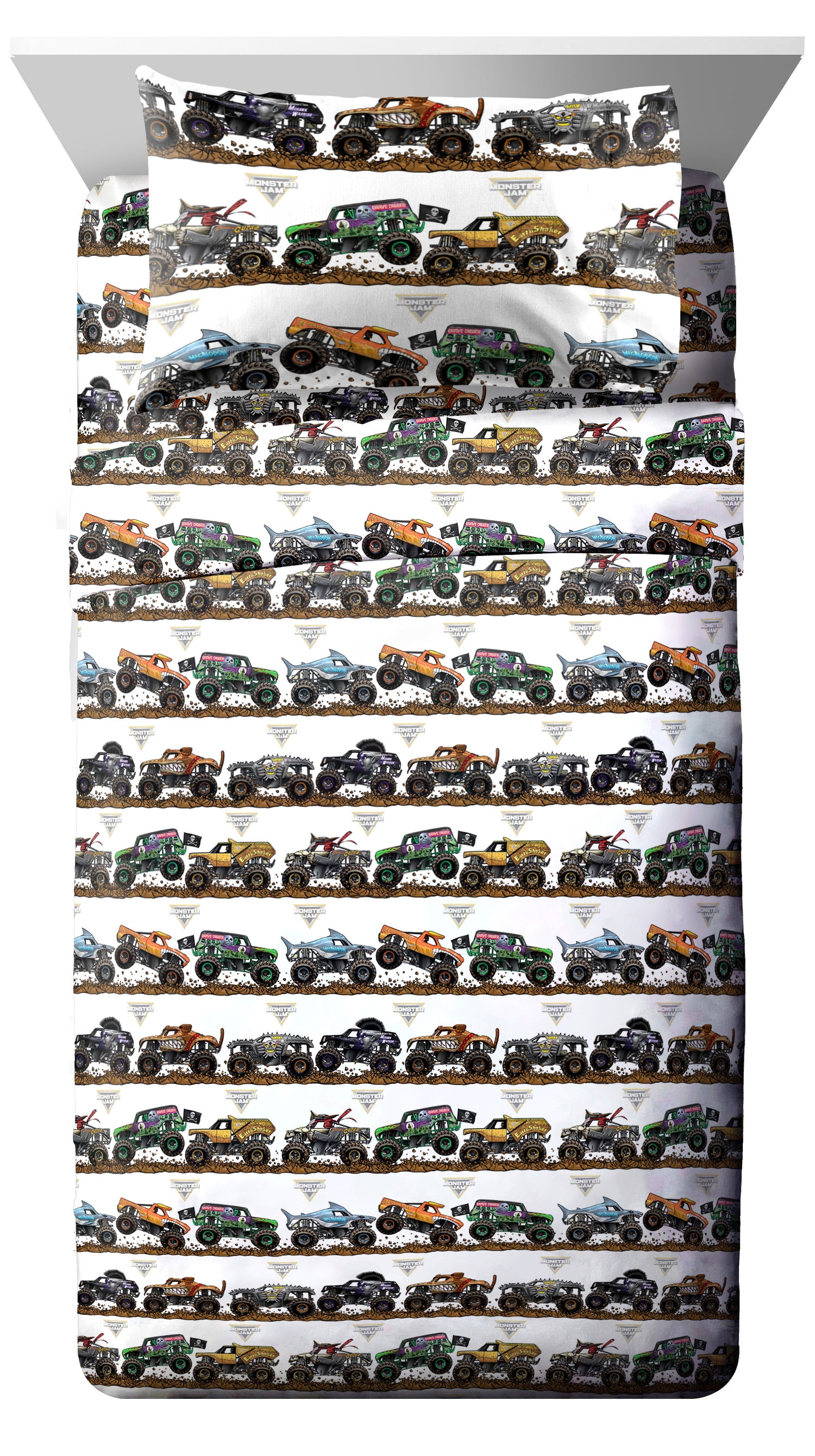 Monster Jam Tracks Novelty Kid's Black 100% Microfiber 5-Piece Bed Set, Twin