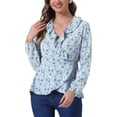 thumbnail image 1 of Blusa de mujer con volantes y escote en V, floral, con lazo autoadherente, peplum, talla L, azul cielo, 1 of 6
