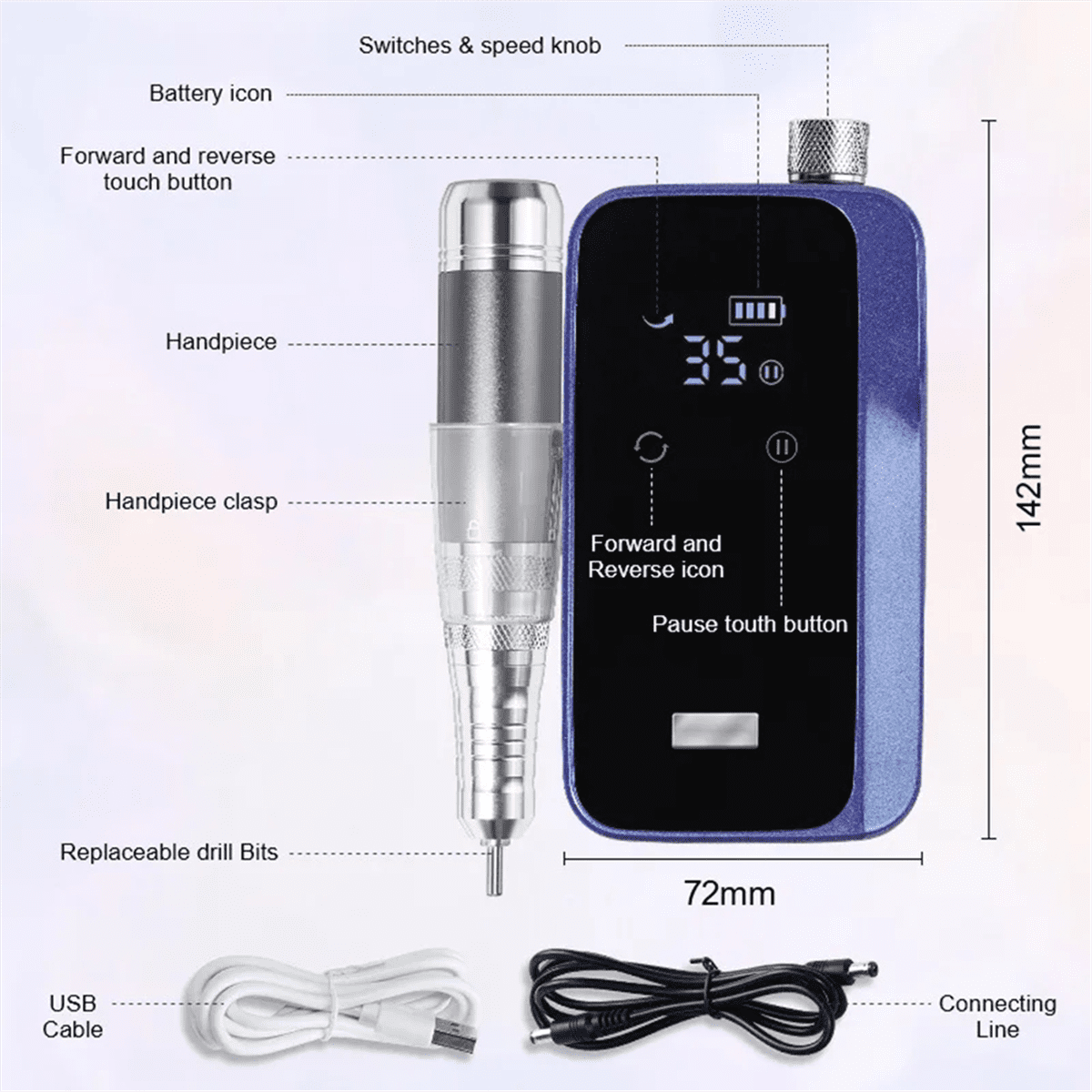 Electric Nail Drill Machine Professional Nail Drills for Gel Nails Polish Rechargeable Portable Nail File Manicure Tool
