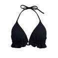 thumbnail image 4 of Bikini Top for Women Solid color String Halter Back-tie Ruffled hem Wire Free Triangle Cups Swimwear Top Only(Black,XL), 4 of 4