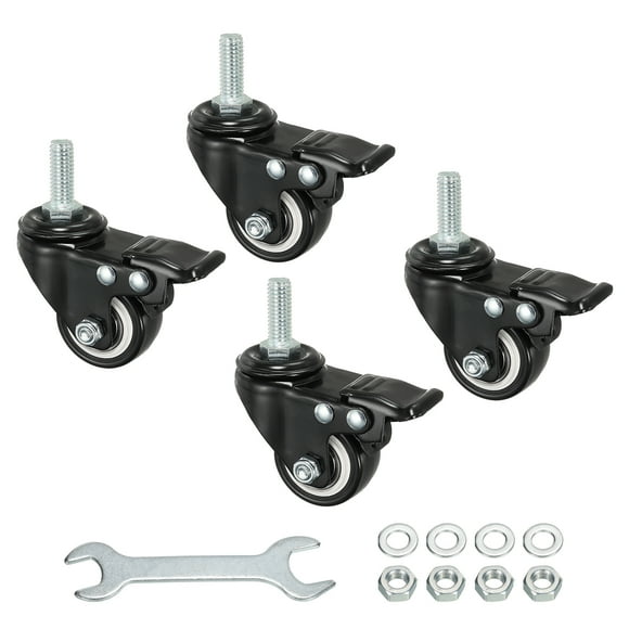 Unique Bargains 1.5 Inch Swivel Threaded Stem Casters 3/8'-16UNC Thread PU Caster Wheel with Brake 88lbs Load, Black 4 Pack