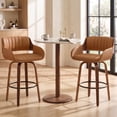 thumbnail image 2 of Fahomiss 29" Swivel Bar Height Bar Stools Set of 2 - Modern Kitchen Counter Stools with Back and Wooden Legs, Upholstered PU Leather Barstools Chairs W/ Adjustable Foot Pads, Brown, 2 of 11