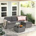 thumbnail image 4 of JOIVI 3 Pieces Patio Conversation Set, PE Wicker Rattan Outdoor Furniture Set, 2 Ways Small Sectional Sofa with Cushions, Tempered Glass Coffee Table, Dark Gray, 4 of 9