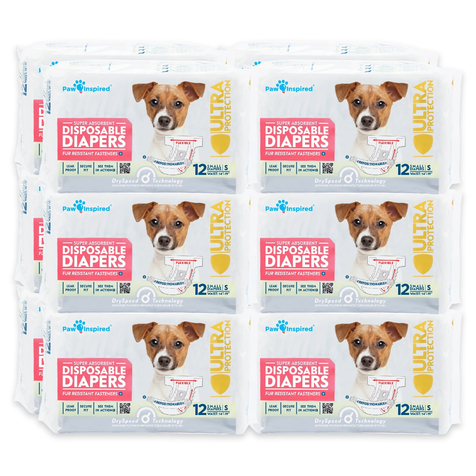 Paw Inspired Ultra Protection Female Disposable Dog Diapers Bulk 144 Count, Small 