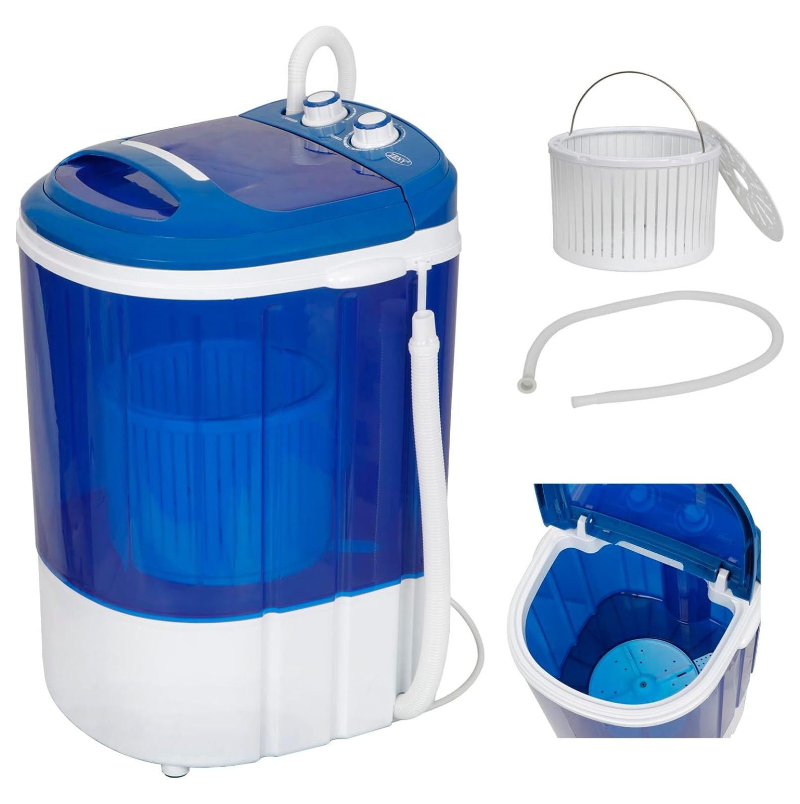 SONGMY 8 lbs Portable Mini Washing Machine - Semi-Automatic Compact Washer Spinner for Apartments, RV, Camping, Single Translucent Tub Blue