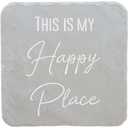 Pavilion Gift Company 25309 Happy Place-7.75" x 7.75" Garden Stone, Light Gray, White