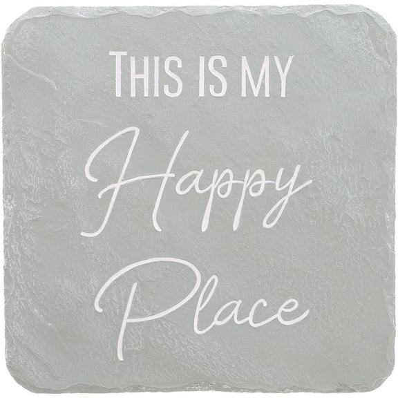 Pavilion Gift Company 25309 Happy Place-7.75" x 7.75" Garden Stone, Light Gray, White