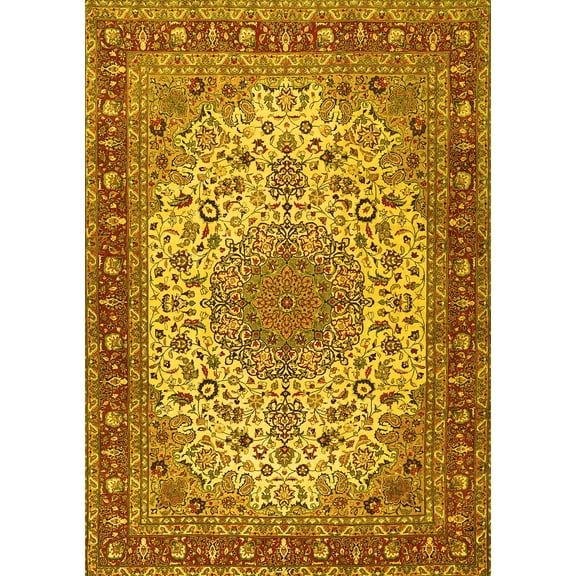 Ahgly Company Machine Washable Indoor Rectangle Persian Yellow Traditional Area Rugs, 5' x 7'