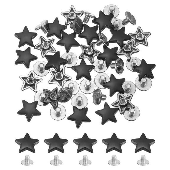 24 Sets Metal Star Rivets Studs, 12mm Star Rivets Screw Nailhead Punk Rivets, Metal Leather Rivets for Leather Craft Clothing Bags Belts, Bright Black