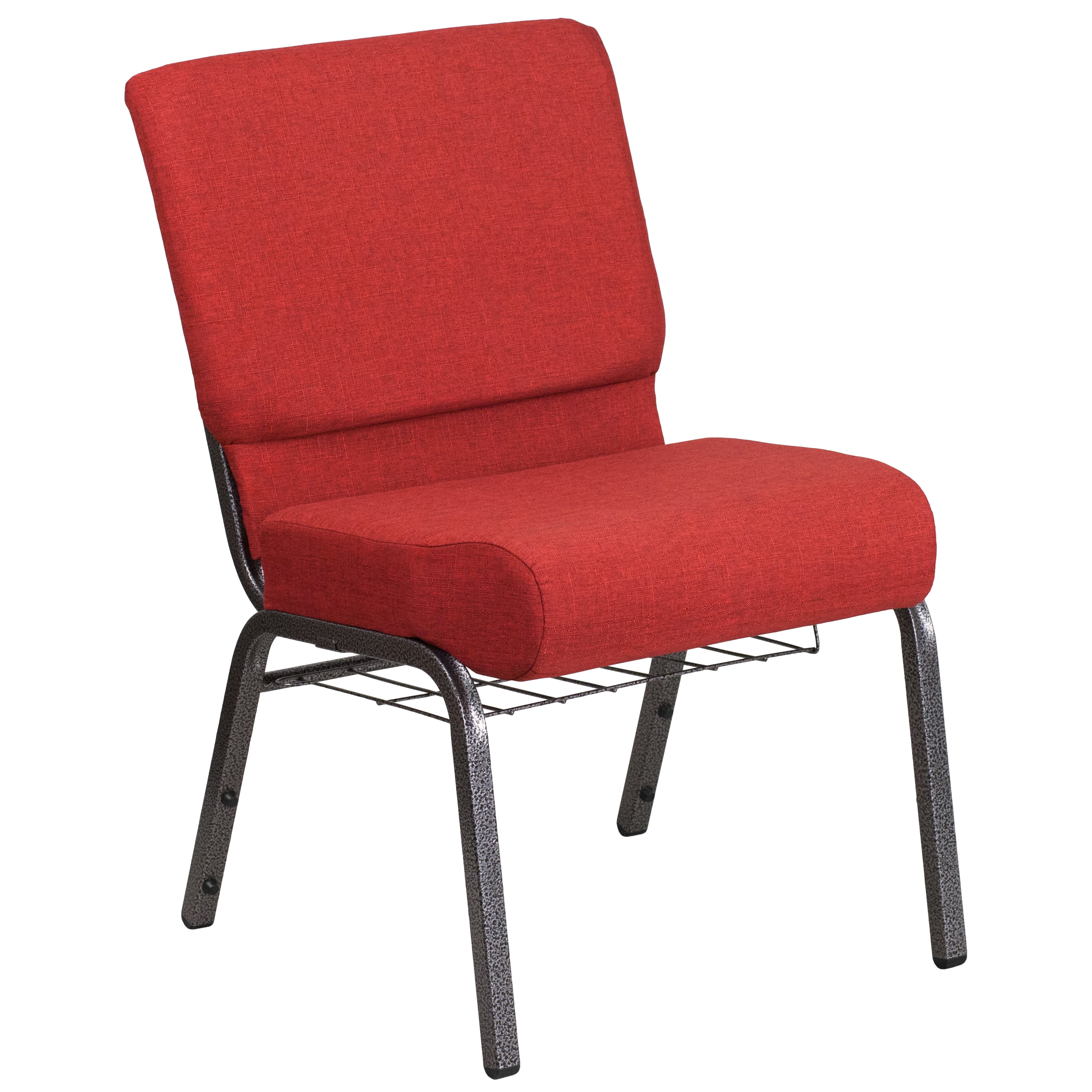 Flash Furniture HERCULES Series 21''W Church Chair in Crimson Fabric with Cup Book Rack - Silver Vein Frame - image 2 of 9