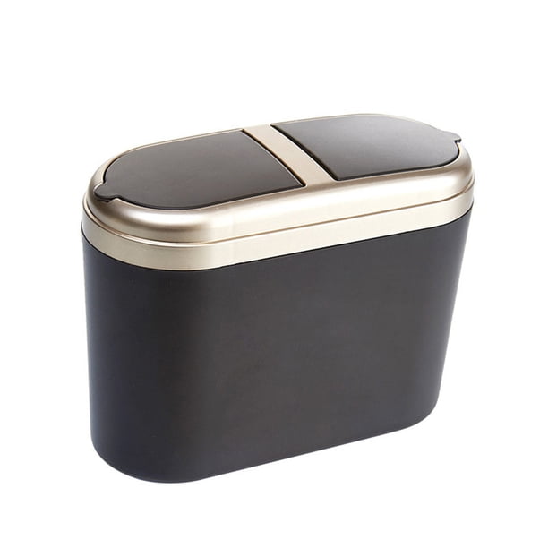 Ounissouiy Mini cesto de basura para coche, organizador de cubo de almacenamiento portátil de plástico con 2 tapas Almacenamiento y organización del hogar oro