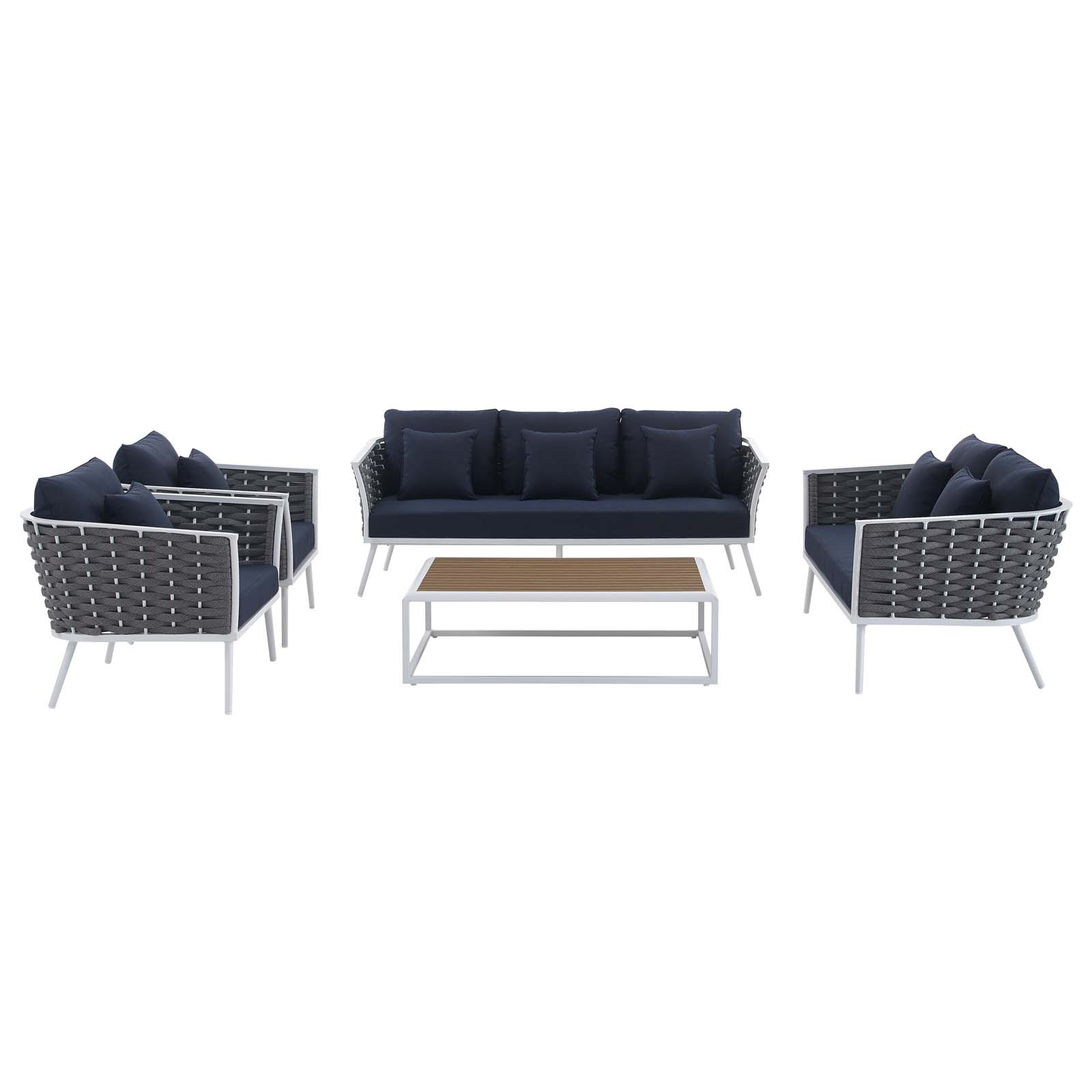 Modern Contemporary Urban Design Outdoor Patio Balcony Garden Furniture Lounge Chair, Sofa and Table Set, Fabric Aluminium, White Navy - image 6 of 11