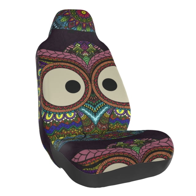 Wukai Boho Owl Full Set Car Seat Covers with Soft Padding Universal Auto Front Seats Protector and Cushion Mat