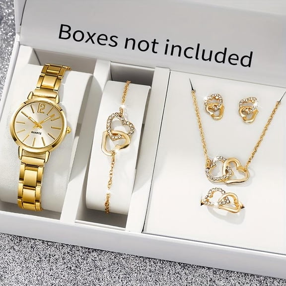 6-piece Vintage-inspired Women’s Quartz Watch & Heart Jewelry Set