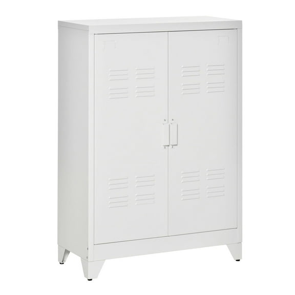 COCOKUN Industrial Steel Storage Cabinet 2-Tier with Adjustable Shelves, Metal Organizer for Living Room Home Office, White