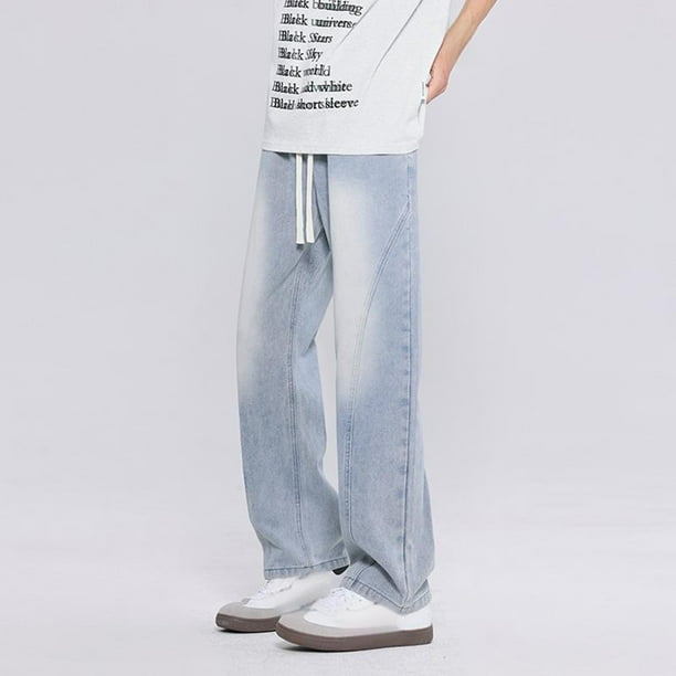 Pantalones largos para hombre, color liso, con bolsillos y cordón, pantalones vaqueros para hombre, pantalones de algodón.