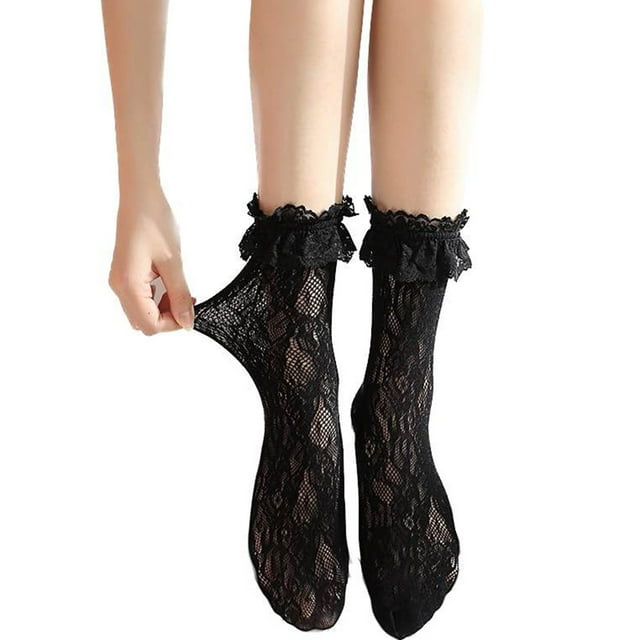 Womens Lace and Lace Solid Color Mid Length Socks