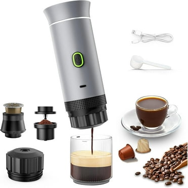 Veubew 3-in-1 Portable Espresso Maker, 20 Bar Mini Coffee Maker for Travel, Self-Heating Car Coffee Maker Compatible Ground Coffee & Capsules (NS&DG) for RV, Hiking, Office (Silver)