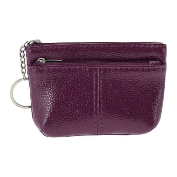 Unique Bargains 1 Pc Coin Purse Wallet Portable Mid-Line Two Zipper Pocket Coin Purse Pouch Purple Red