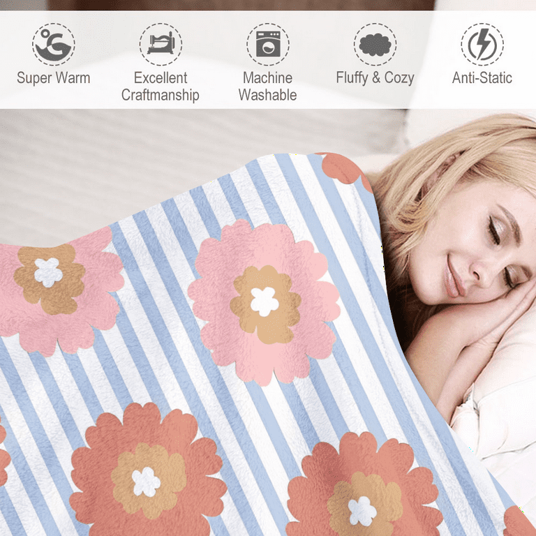 Printed Floral Striped Bed Blanket With Pillowcases For Office, Bed, Sofa  Fuzzy Cozy Microfiber Blanket Teenage Girl Gifts Throws Blanket For Kids  Girls Boys 