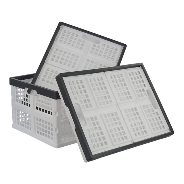 Teyyvn 3-Pack 30 L Plastic Stackable Collapsible Storage Crates, Folding Storage Baskets