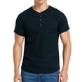 thumbnail image 2 of Lu's Chic Men's Short Sleeve Henley Solid Waffle Knit Tees Casual Summer Lightweight Quick Dry Gym Sport Muscle Shirt Slim Fit Crew Neck T-Shirt Navy Blue Large, 2 of 5
