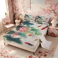 thumbnail image 2 of Manfei Watercolor Lotus Koi Full Size Sheets, Red Carp Pond Bed Sheets, Teal Red White 4 Pieces, 1 Flat Sheet, 1 Fitted Sheet and 2 Pillowcases, 2 of 6