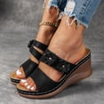thumbnail image 2 of Rokment Womens Flower Wedges Dress Slippers Sandals 2026 Beach Summer Fashion Casual Boho Leather Platform Chunky High Heels Floral Slip on Slides for Woman Black Size 7, 2 of 6
