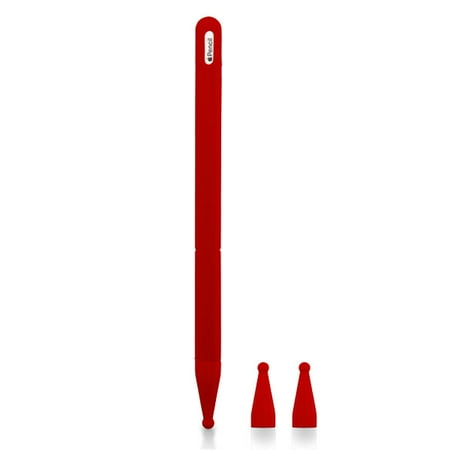 - Silicone Case For Apple Pencil (2nd Generation) / iPencil 2nd Gen Rubber Sleeve Holder Grip + Nib Cover (2 Pieces) Accessories Kit Pen Non-Slip Pouch Skin Pocket Protector Case - RED