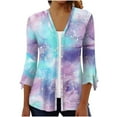 thumbnail image 1 of Pompotops Women's Floral Print Puff Sleeve Cardigan Loose Cover Up Blouse Tops 3/4 Sleeve Ruffle Open Front Button Cardigan Clearance, 1 of 5