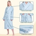 thumbnail image 3 of PAVILIA Plush Fleece Robe for Women, Soft Cozy Long Bathrobe with Satin Waffle Trim, Warm Lightweight Spa Robe, Housecoat with Pockets & Tie Belt, Light Blue, S/M, 3 of 10