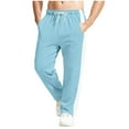 thumbnail image 2 of Men's Fleece Lined Striped Sweatpants - Open Bottom Athletic Gym Lounge Pants,Light Blue,Medium, 2 of 7