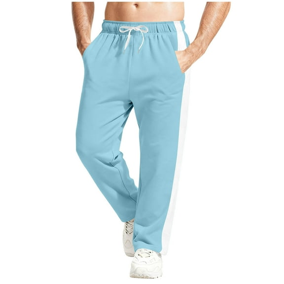 DPTALR Men's Solid Color Drawstring Elastic Waist Sports Pocket Sweatpants,Light Blue,Big Men's,Tall Men's S,Young Men's