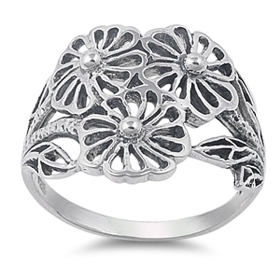Filigree Wide Flower Leaf Floral Ring .925 Sterling Silver Band Jewelry Female Male Unisex Size 11