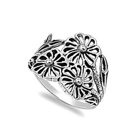- Filigree Wide Flower Leaf Floral Ring ( Sizes 5 6 7 8 9 10 11 ) New .925 Sterling Silver Band Rings by Sac Silver (Size 11)