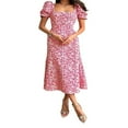 thumbnail image 4 of A-Line Midi Dress with Short Puff Sleeves and Floral Print for Women‘s Summer, 4 of 9