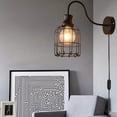 thumbnail image 5 of FSLiving No Drilling Adjustable Wall Sconces with UL Plug-in Timer Dimmer Cord Bedside Reading Light E26 with Black Iron Cage Lamp Shade Gooseneck Arm for Hotel Kitchen Bathroom Storage Room, 5 of 8