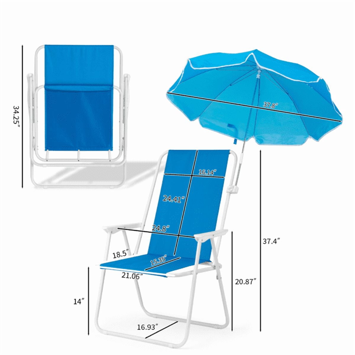 Alvantor Folding Beach Chair with Detachable Umbrella for Adults High Back Portable Outdoor Chair Blue