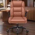 thumbnail image 3 of COOLHUT Office Chair, Executive Leather Chair Home Office Desk Chairs, Computer Chair with Adjustable Flip-up Padded Arms, Lumbar Support Swivel Desk Chair with Adjustable Hight and Tilt, Brown, 3 of 11