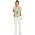 thumbnail image 4 of Wutalume Women's Festive Healthcare Scrub Set, Christmas Pattern Short Sleeve Top and Work Pants, Medical Work Uniform,Beige S, 4 of 6