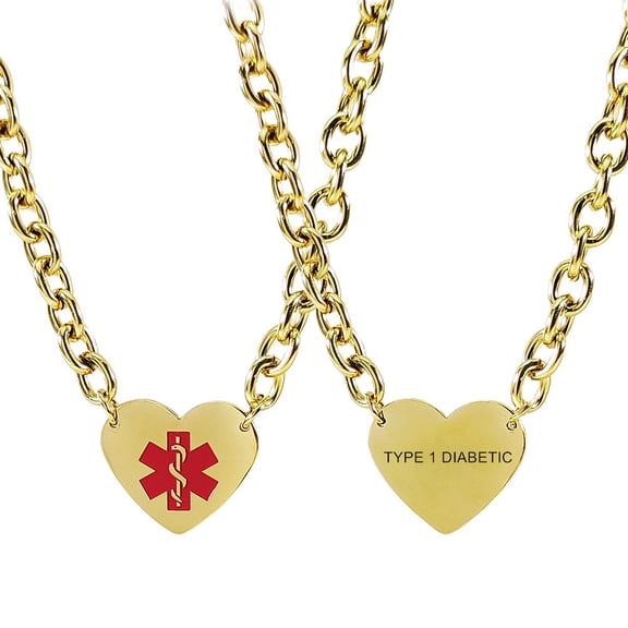LiFashion Personalized Medic Necklace for Women,316L Stainless Steel Engraved Medical Alert Heart Charm Rolo Chain Med ID Pendant Monitoring Awareness for Outdoor Emergency(Free Meds Wallet Card)