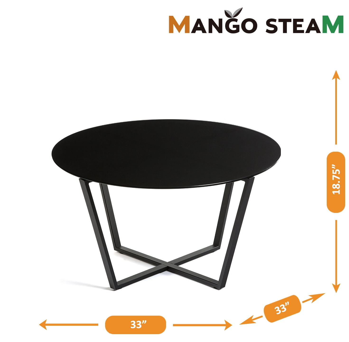 Mango Steam Metro Round Glass Coffee Table, Black