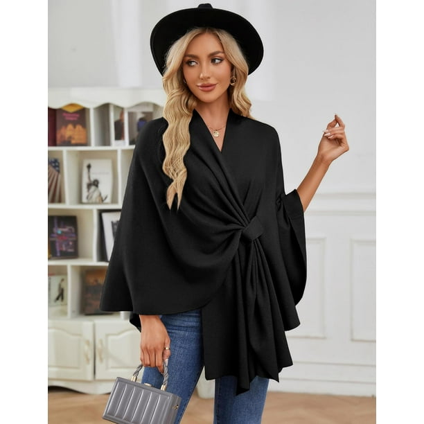 Générique Elegant Shawl Wraps Soft Open Front Poncho Sweater